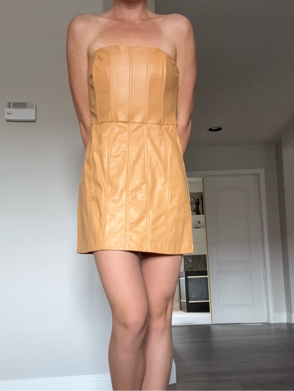 ZARA yellow faux leather dress